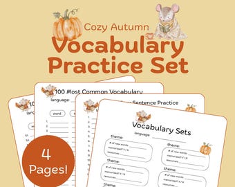 Autumn Vocabulary Worksheet Set | ESL Study Resource | Cozy Fall Printable
