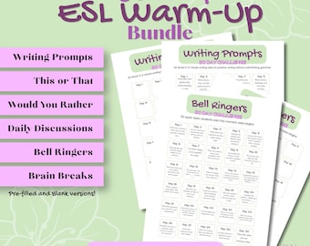 30 Day ESL Challenge Warm Up Bundle for Adult Learners, Printable Digital Download