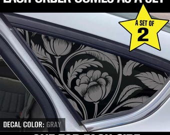 Floral decal, Set of 2 Rear Quarter Panel Window decals - Farmhouse Decals- matte finish