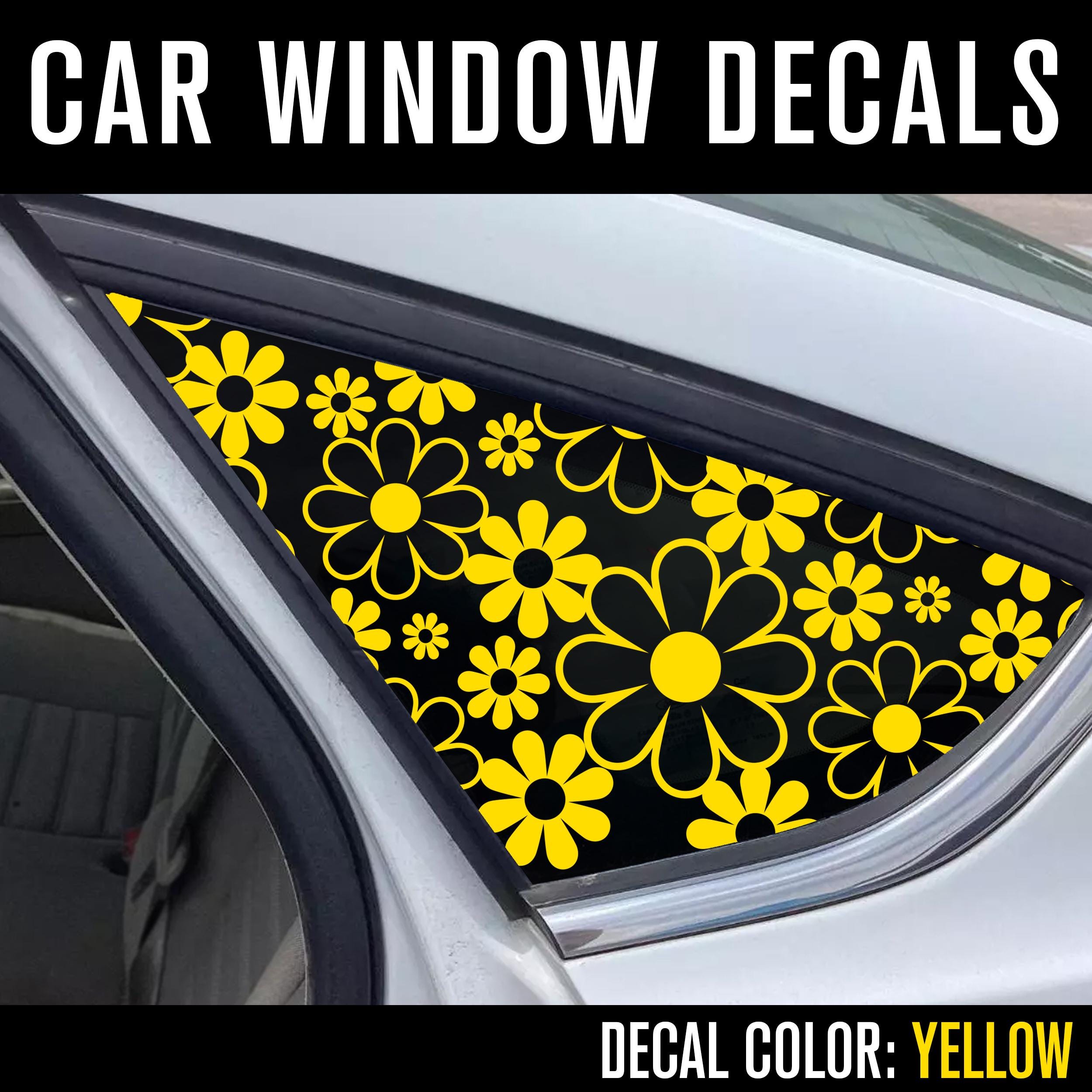 Daisy Flower Decal, Set of 2 Rear Quarter Windows Decals, a windshield banner, gas lid or door jamb decals, trim to fit - Farmhouse Decals