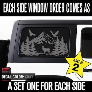 Adventure Decal, Mountain &  deer scene, Rear Quarter Window Decal, Set of 2 decals,  trim fit your car, Floral decal - Farmhouse Decals