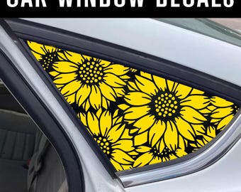 Sunflower Print Decal, Rear Quarter Window Decal, Set of 2 decals, adhesive vinyl decal, trim fit your car Floral decal - Farmhouse Decals