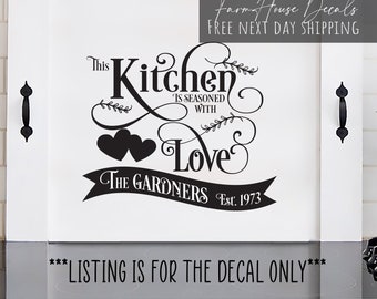 This Kitchen is Seasoned With Love Sign Wall Decal | Farmhouse Kitchen Wall Vinyl Decal | Noodle Board Sticker | Country Kitchen Decal