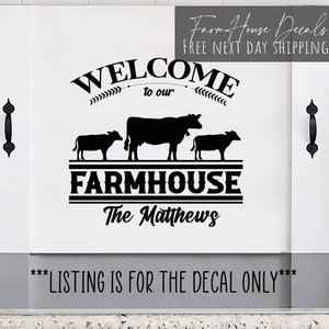 Welcome To Our Farmhouse Cow Decal | Family Name | Noodle Board Sticker | Farm Country Kitchen | Personalized Decal  - FarmhouseDecals
