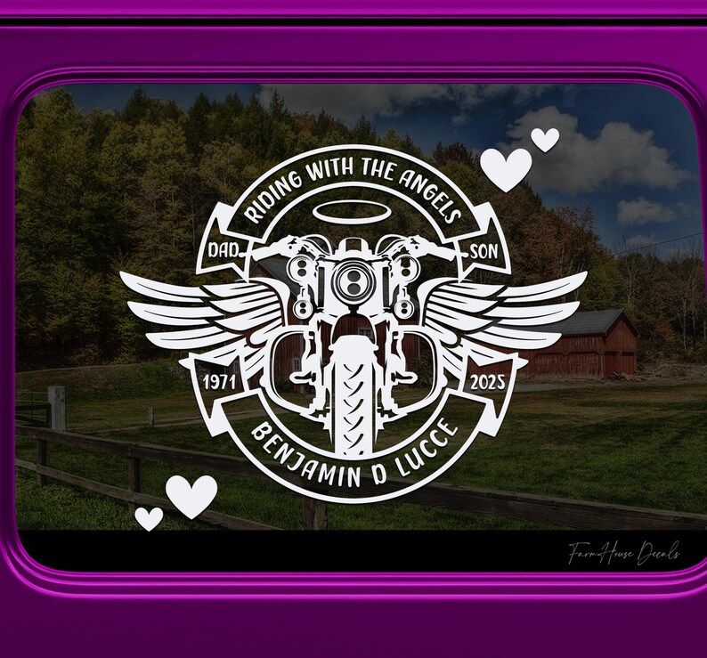 Riding With Angels Biker Memorial Decal - Car Window Bereavement ...