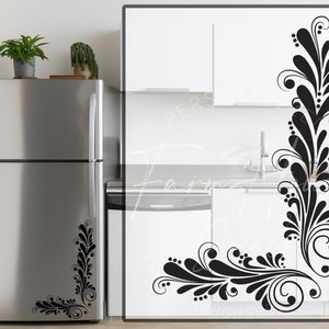 Elegant Corner Refrigerator Decal | Custom Swirl Design Dishwasher Decal | Vinyl Sticker For Fridge | Vinyl Decal for KitchenFarmhouseDecals