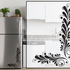 Elegant Corner Refrigerator Decal | Custom Swirl Design Dishwasher Decal | Vinyl Sticker For Fridge | Vinyl Decal for KitchenFarmhouseDecals