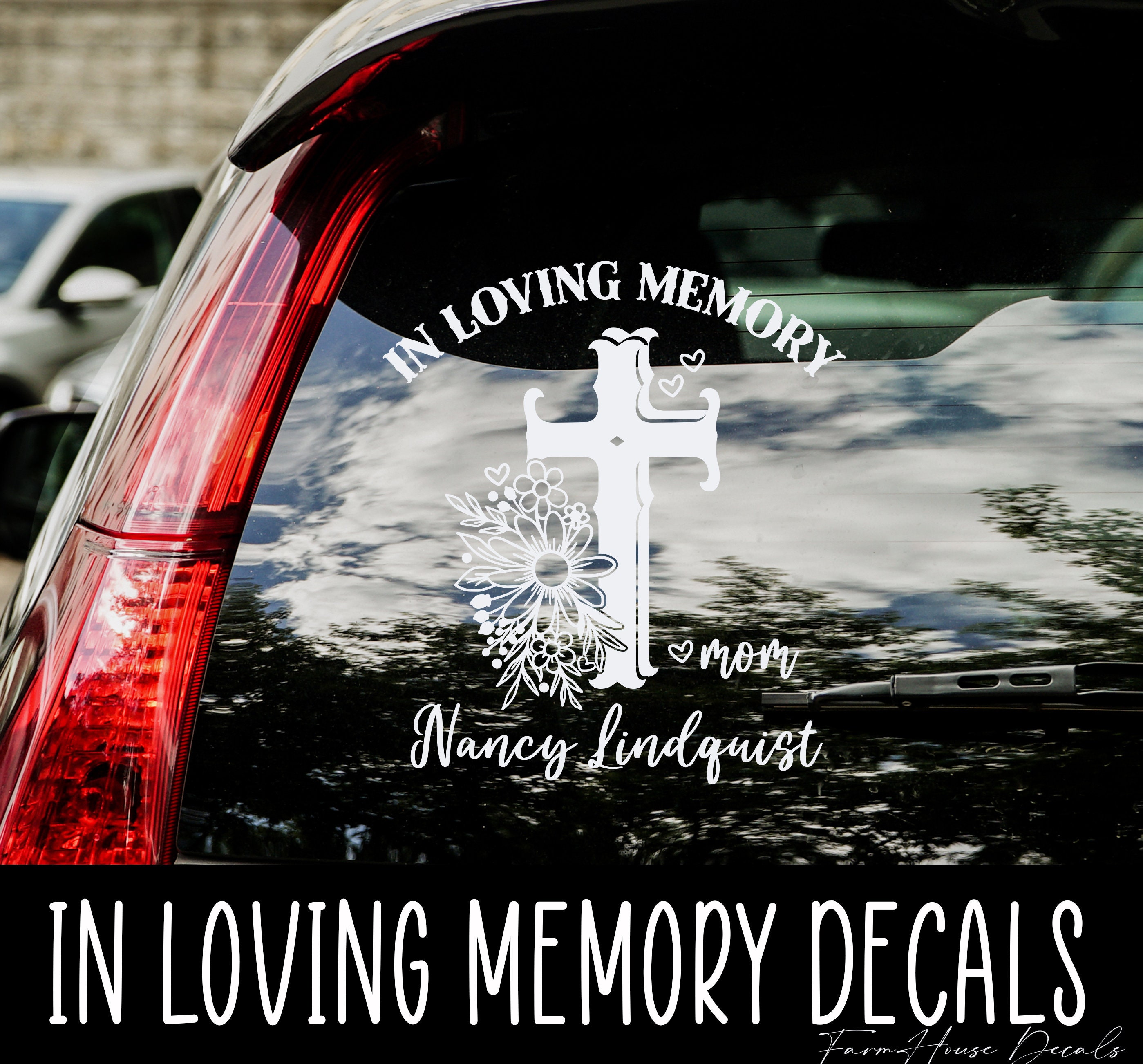 Memorial Cross Decal: in Loving Memory, Floral Car Window Sticker - Etsy