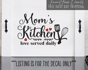 Mom&#39;s Kitchen Decal | Personalized Name Sticker |Kitchen Wall Decal | Split Utensil | Noodle Board Sticker | Gift for Mom - Farmhouse Decals