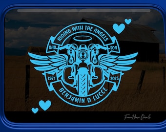 Riding with Angels Biker Memorial Decal - Car Window Bereavement Sticker - Farmhouse Decals