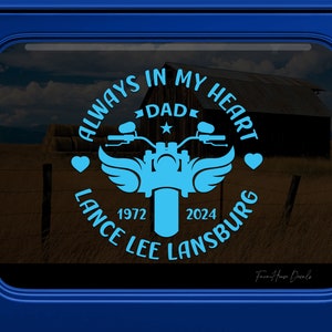 Always in my heart Biker Decal, Family Memorial Decal, In Loving Memory Decal, Bereavement sticker, Car Window decal - Farmhouse Decals