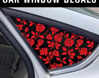 Rose Rosebud Pattern Set of 2 quarter panel window decals - Farmhouse Decals - matte finish