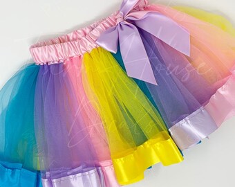 Pastel Rainbow Tutu | Colorful Rainbow Tulle Dress | Pink Birthday Tutu | Princess Party Dress | Dancing Ballet Skirt | Baby Toddler Girls