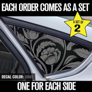 Floral Pattern Decal, Rear Quarter Window Decal Set of 2, Car Window decal, adhesive vinyl decal, trim to fit your car - Farmhouse Decals