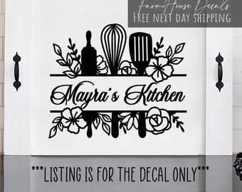 Mom&#39;s Kitchen Decal | Personalized Name Sticker | Kitchen Farmhouse Wall Decal | Split Utensil | Custom Noodle Board StickerFarmhouseDecals