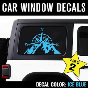 Adventure Decal, Mountain & Compass, Rear Quarter Window Decal, Set of 2 decals,  trim fit your car, Floral decal - Farmhouse Decals