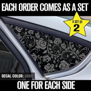 Roses Print Decal, Rear Quarter Window Decal, Set of 2 decals, adhesive vinyl decal, trim to fit your car, floral pattern - Farmhouse Decals