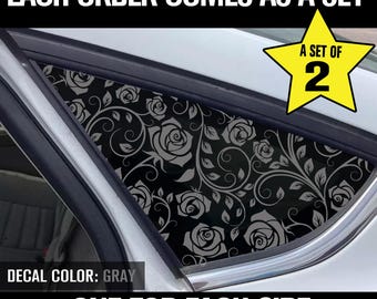 Roses Print Decal, Rear Quarter Window Decal, Set of 2 decals, adhesive vinyl decal, trim to fit your car, floral pattern - Farmhouse Decals