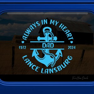 Always in my heart Sailing Decal, Family Memorial Decal, In Loving Memory Decal, Bereavement sticker, Car Window decal - Farmhouse Decals
