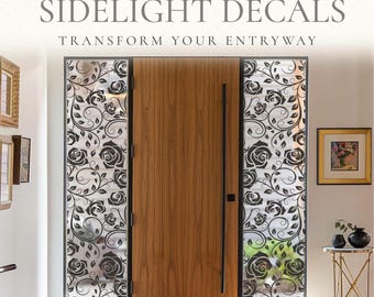 Elegant Swirl Rose Pattern : Custom Front Door Sidelight Decals - Privacy Window Decals - Trim to Fit
