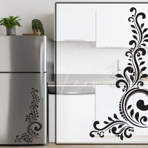 Elegant Corner Refrigerator Decal | Custom Swirl Design Dishwasher Decal | Vinyl Sticker For Fridge | Vinyl Decal for KitchenFarmhouseDecals