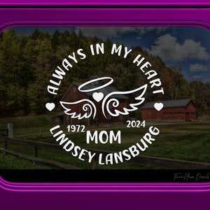 Always in my heart Decal, Family Memorial Decal, In Loving Memory Decal, Bereavement sticker, Car Window decal - Farmhouse Decals