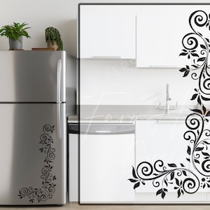 Elegant Corner Refrigerator Decal | Custom Swirl Design Dishwasher Decal | Floral Sticker For Fridge | Kitchen Decal - Farmhouse Decals