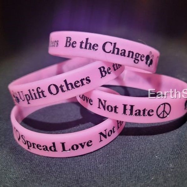 Pink Shirt Day Anti-Bully Spread Love Not Hate Silicone Bracelet Glow in the dark