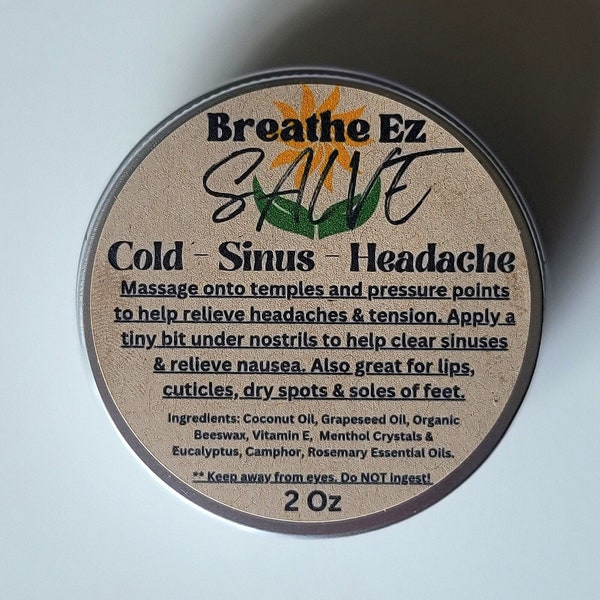 Breathe Ez Salve, for breathing issues, for headaches - vapor rub, organic herbal salve - Chest Rub