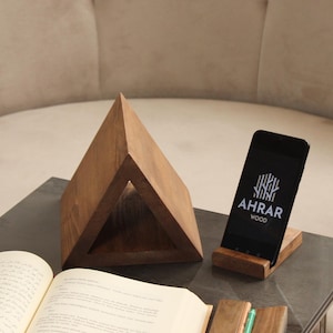 Engraved Wooden Book Lover Gift Set: Book Triangle Placeholder and Phone Stand, Rustic Solid Wood Book Rest, Personalized Gifts for Readers