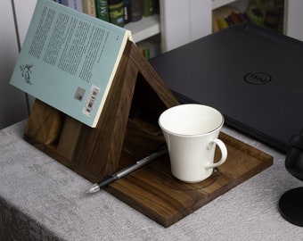 Personalized Triangle Book Stand Walnut - Custom Engraved Gift for Readers, Bedside Book Page Holder for Book Lovers, Mothers Day Gift