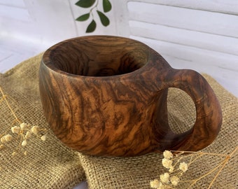 Handmade Kuksa Cup is Made of Walnut Wood. Wooden Mug Special for Campers, Wooden Nordic Style Custom Kuksa, Outdoor Coffee Mugs