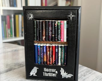 Halloween Anxiety Bookshelf with Custom Mini Books, Horror Fan Shelf Decor, Best Bookish Gifts for Book Lovers, Quirky Christmas Gifts