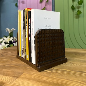 Personalized Wooden Book Rack, Rustic Tabletop Bookshelf, Hand Carved Book Storage, Minimalist Desktop Book Holder, Best Gifts for Readers