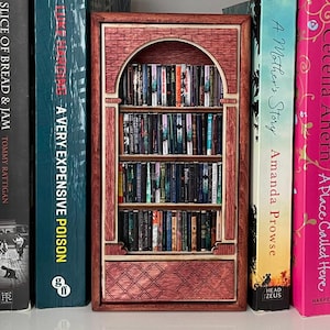Mini Wooden Bookshelf with Tiny Books - Handmade Birch Book Nook Decor for Book Lovers & Collectors, Unique Style Fantasy Bookshelf Insert