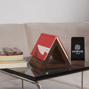 Book Lover Gift Set: Engraved Wooden Book Page Holder and Phone Stand, Nightstand Book Rest, Wooden Bookmark, Book Stand, Father&#39;s Day Gift