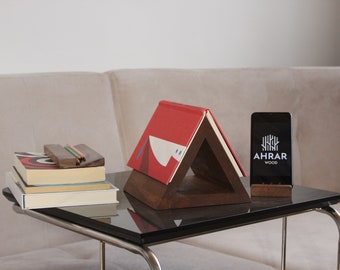 Book Lover Gift Set: Engraved Wooden Book Page Holder and Phone Stand, Nightstand Book Rest, Wooden Bookmark, Book Stand, Father&#39;s Day Gift
