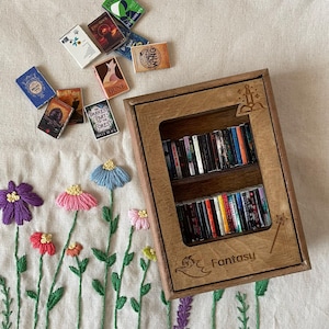 Miniature Bookshelf - Wizard School Shelf Decor with Custom Mini Books, Bookish Christmas, Fairytale & Magic Inspired Gift for Book Lovers