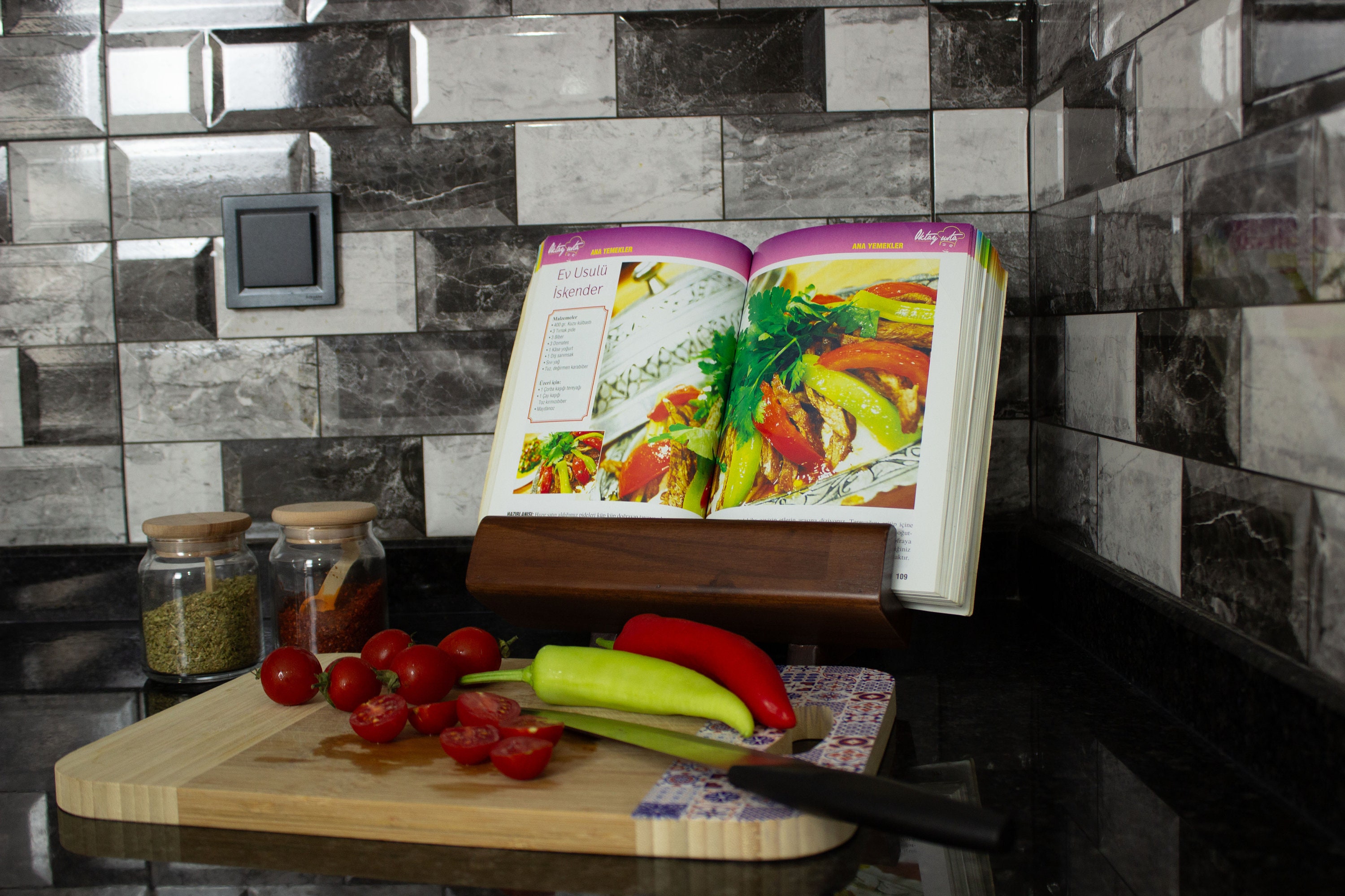 Personalized Wooden Cookbook Stand - Custom Engraved Recipe Book Holder ...