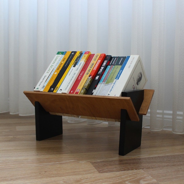 Wooden Floor Book & Magazine Rack, Engraved Storage Shelf for Books and Magazines, Small Space Organizer