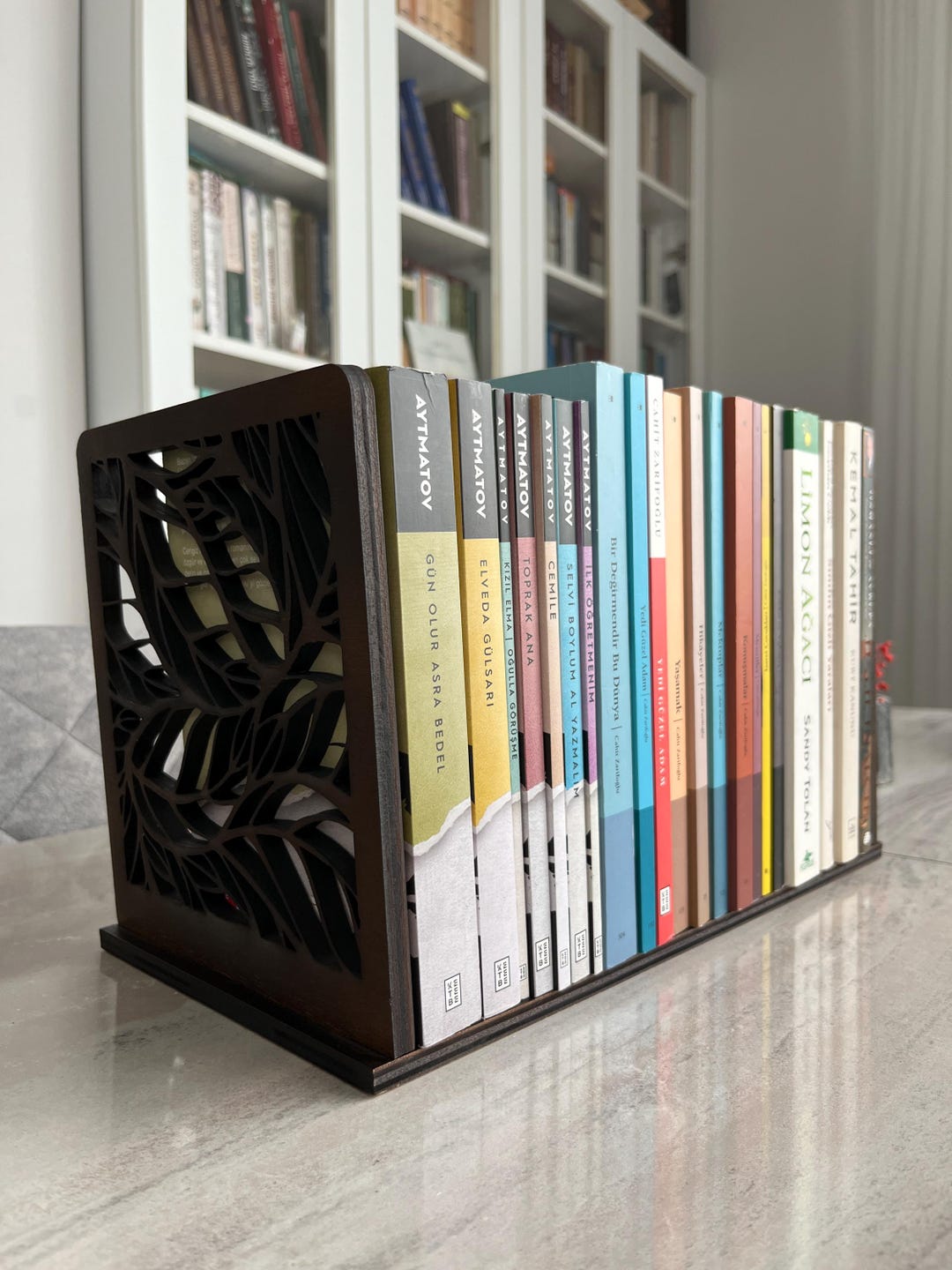Table Top Book Shelf, Unique Wooden Book Rack With Decorative Bookends ...