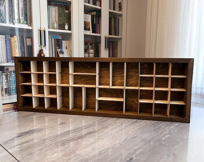 Large Wooden Trinket Display Shelf - Printer Tray Shadow Box, Curio Cabinet: Customizable Case for Collectors, Unique Home Decor Gift