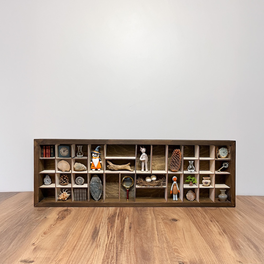 Printer Tray Shadow Box, Wooden Curio Cabinet: Display Case for ...