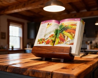 Personalized Wooden Cookbook Stand - Custom Engraved Recipe Book Holder, Rustic Kitchen Decor, Mothers Day Gift for Mom Who Has Everything
