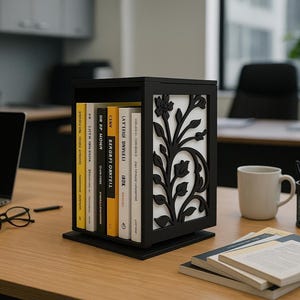 360 draaibare boekenhoek | Houten boekenplankdecor | Boekorganizer | Lasergesneden kunst | Moederdagcadeau | Kantoor- en thuisbibliotheek