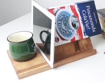 Personalized Triangle Book Holder, Book Rest with Cup Holder, Book Nook Stand, Best Gift for Book Lovers, Fathers and Mothers Day Gift Idea