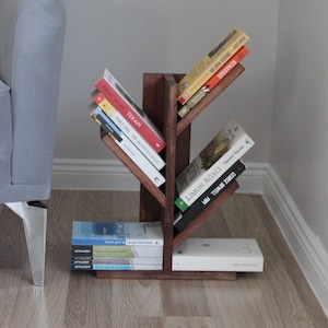 Rustic Tree Bookshelf, Tabletop or Floor Book Stand Gift for Book Lovers, Wooden Tree Shaped Book Display, Fathers and  Mothers Day Gift