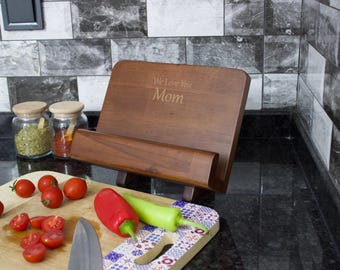 Personalisierter Holzkochbuchständer: Faltbarer Rezeptbuchhalter - Individuelles Küchengeschenk für Mama, Muttertagsgeschenk, individueller offener Buchständer