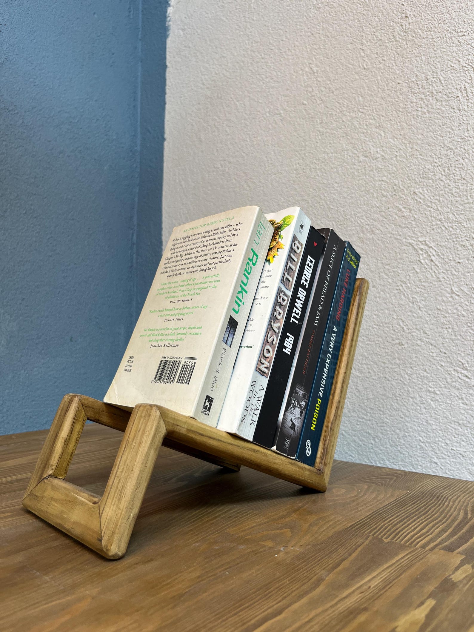 Angled Bookstop Solid Wood Angled Bookstand for Desk - Tabletop Book or Record Storage ...