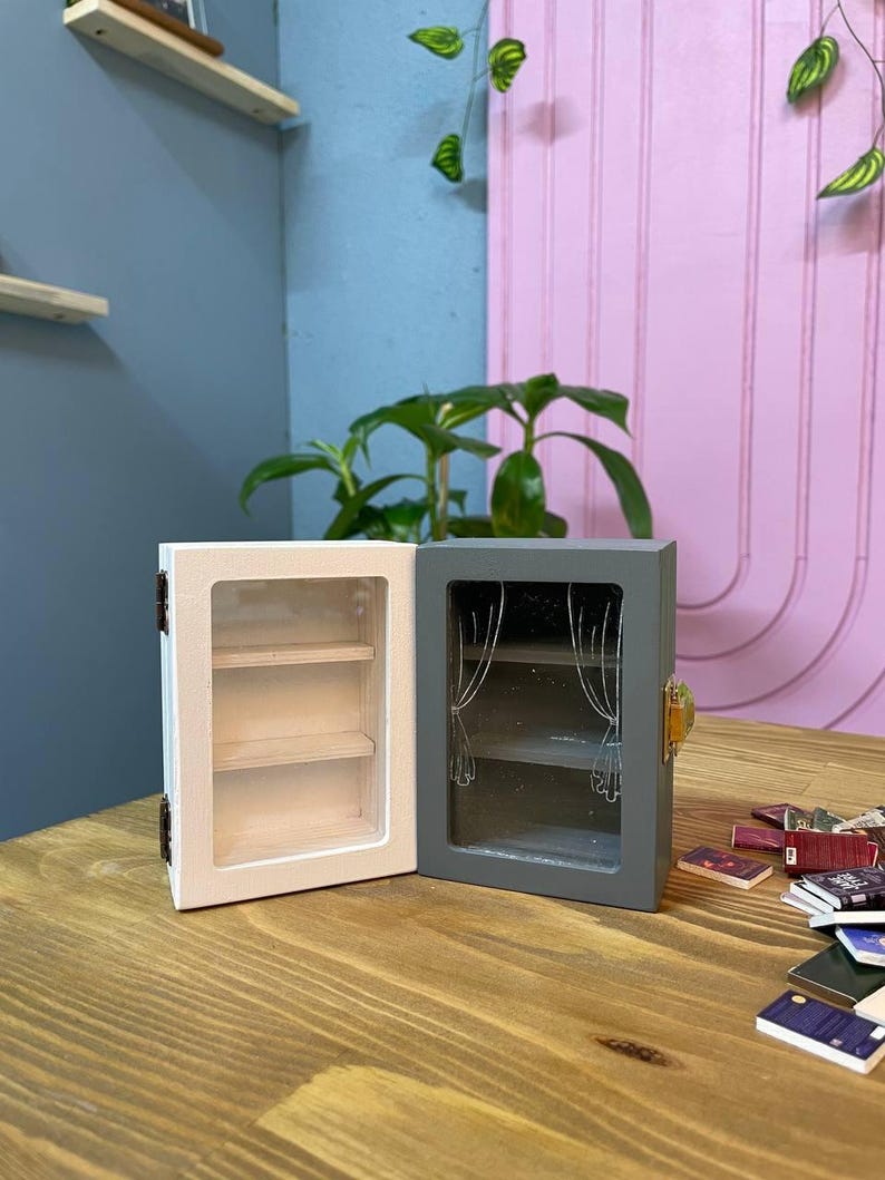 Anxiety Miniature Bookshelf With Mini Books, Wooden Mini Bookcase ...